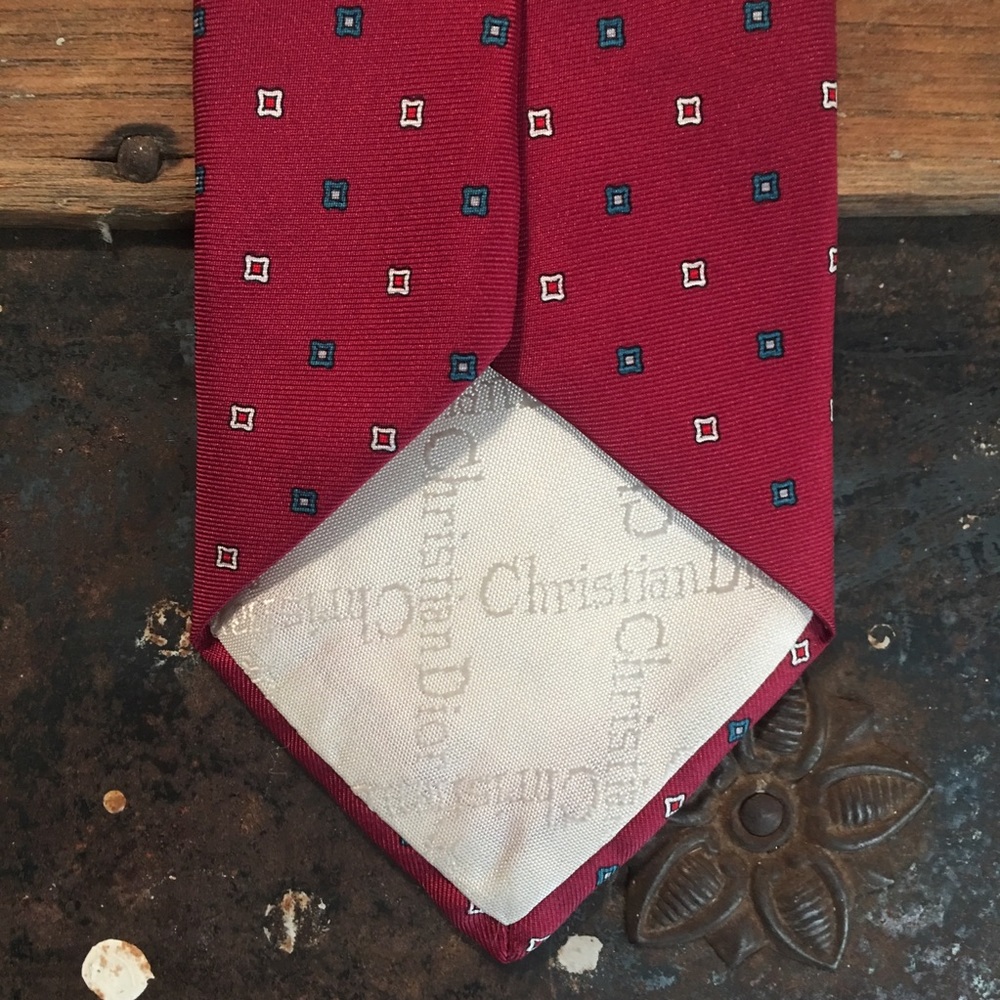 Christian Dior Red Pattern Mens Tie - Picture 4 of 8
